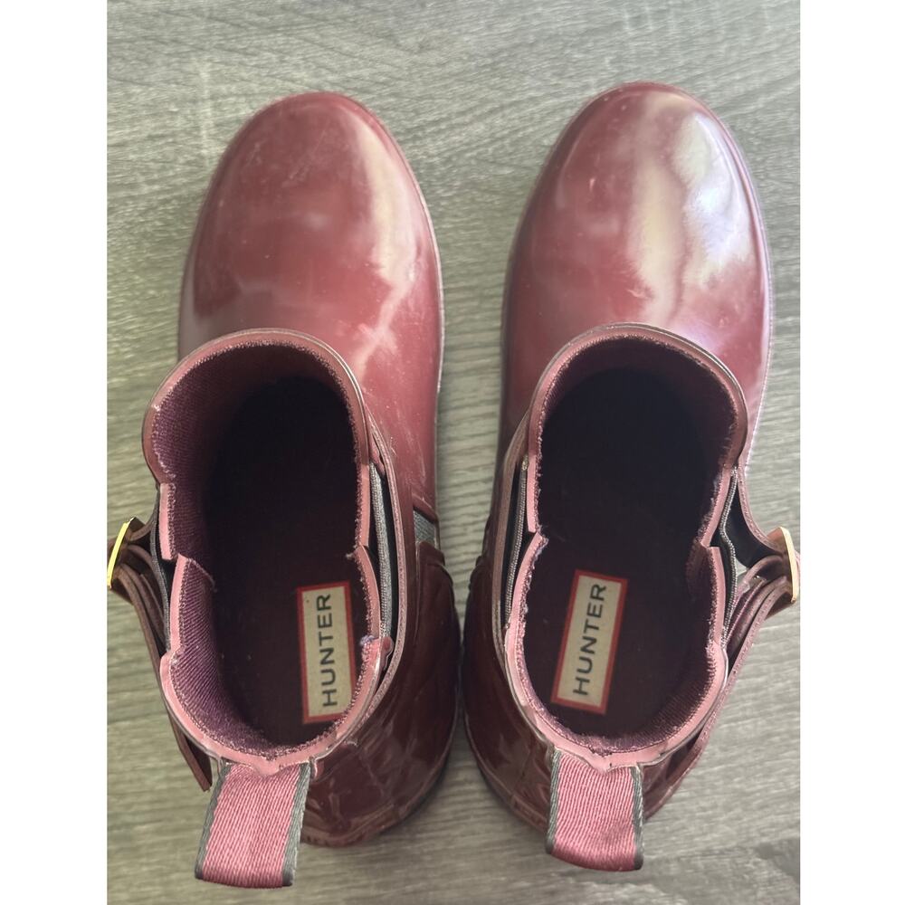 HUNTER Chelsea Womens Burgundy Rain Ankle Boots Glossy Quilted Size 8 - Picture 6 of 8